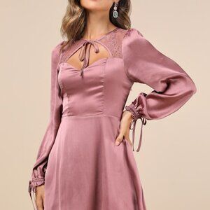 Lulus Consistent Beauty Mauve Pink Lace Cutout Long Sleeve Mini Dress - Size M